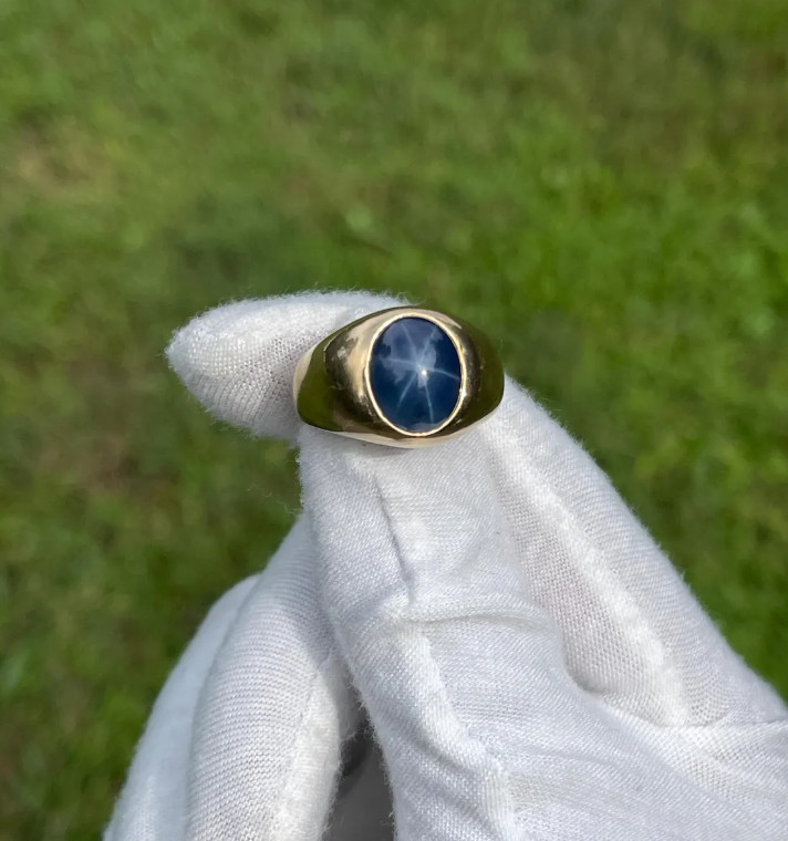 Vintage Brass Blue Star Sapphire Men’s Ring Handmade Sapphire Jewelry For Boys