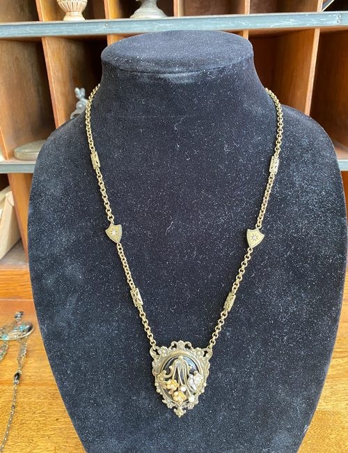 Sweet Romance Necklace Victoria Brass Black Floral Beads Crystal
