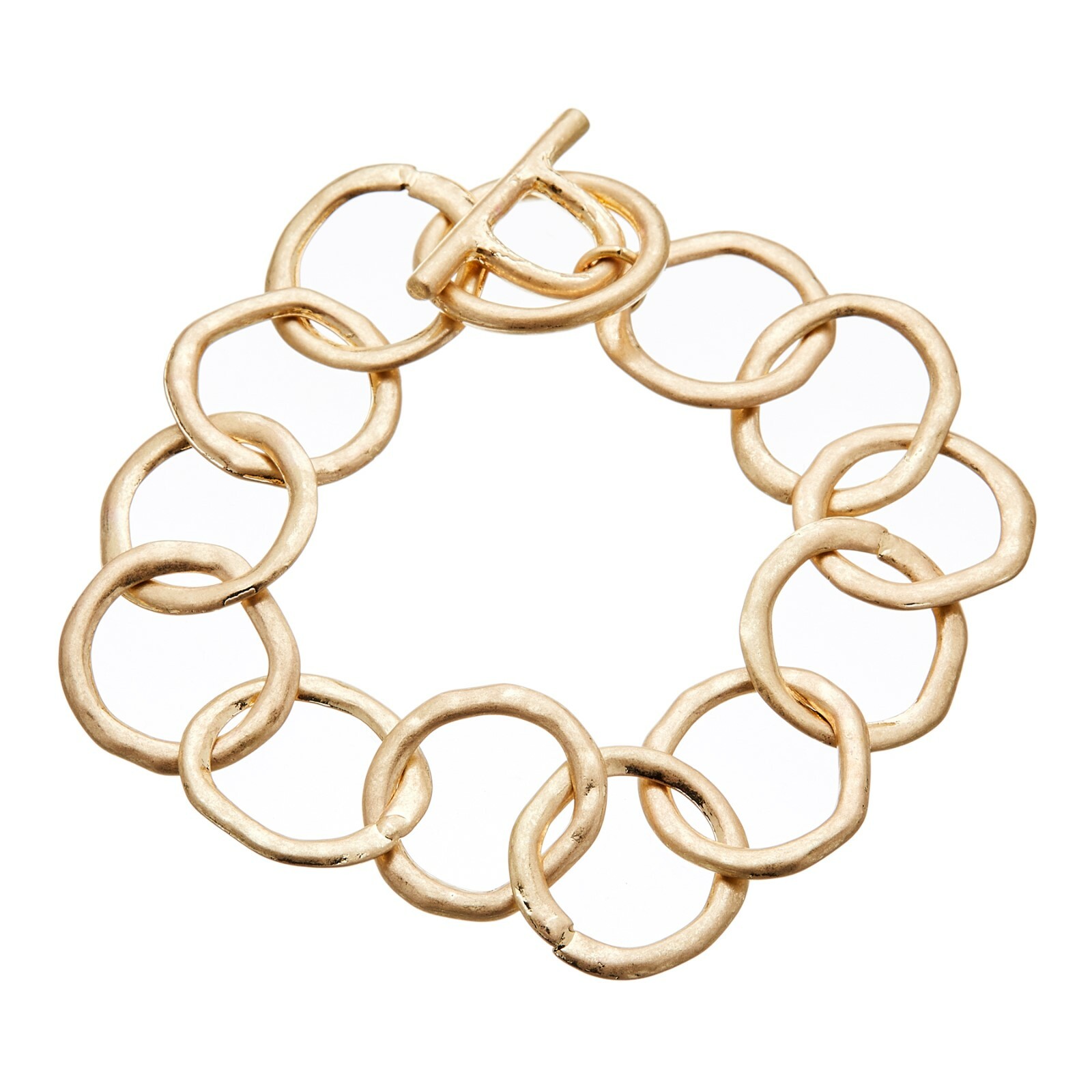 Matt gold plated T bar Bracelet with linked connecting circles – Jalen G