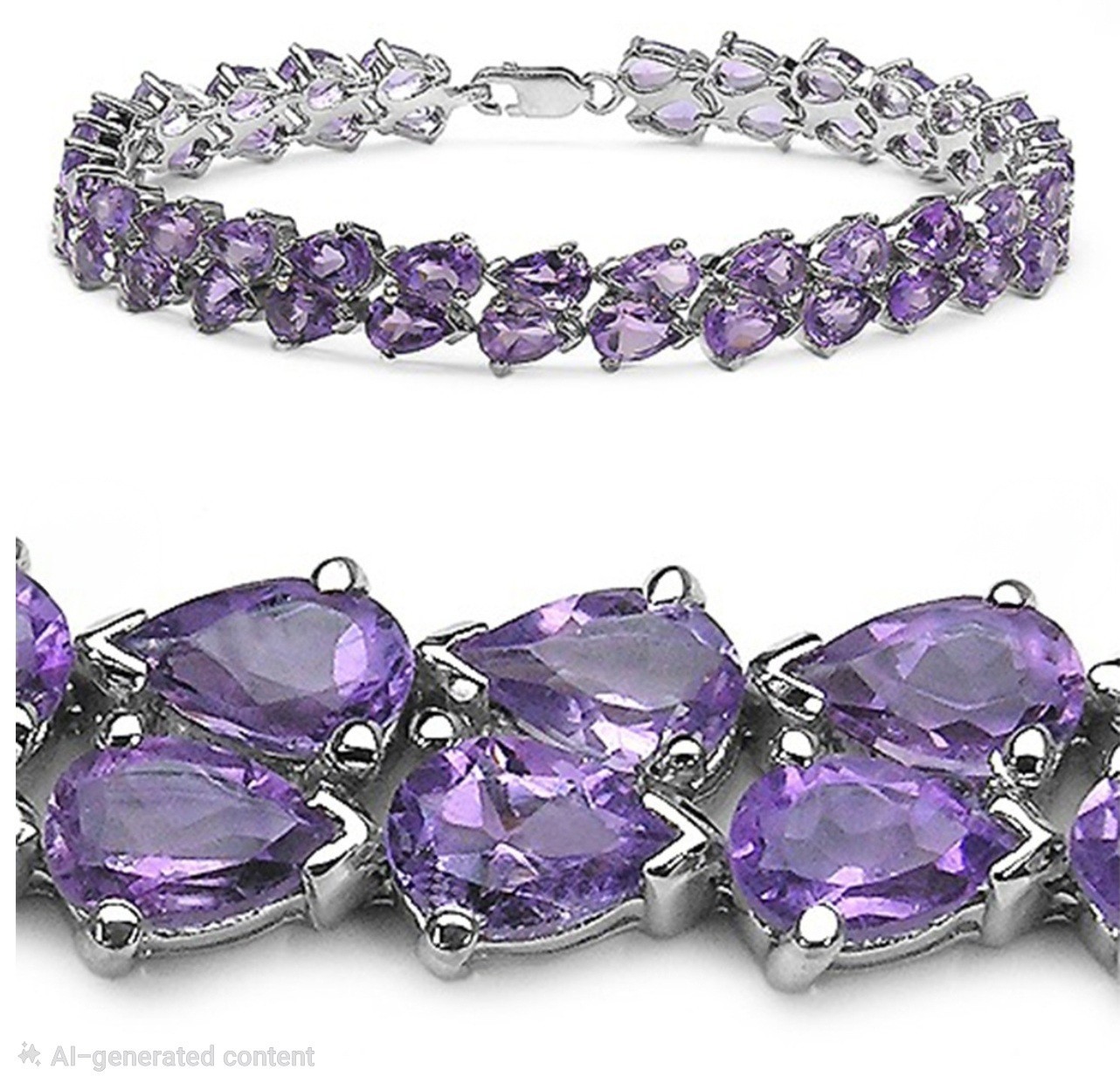 925 Sterling Silver Tennis Bracelet Pear Purple Amethyst 22.4 CTW 7.25in