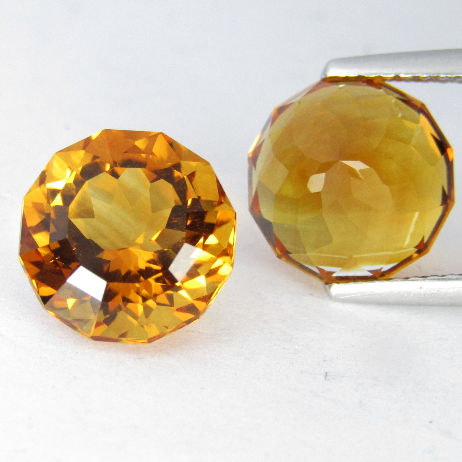 7.71Cts Ravishing Natural Golden Color Citrine Round Custom Cut Matching Pair