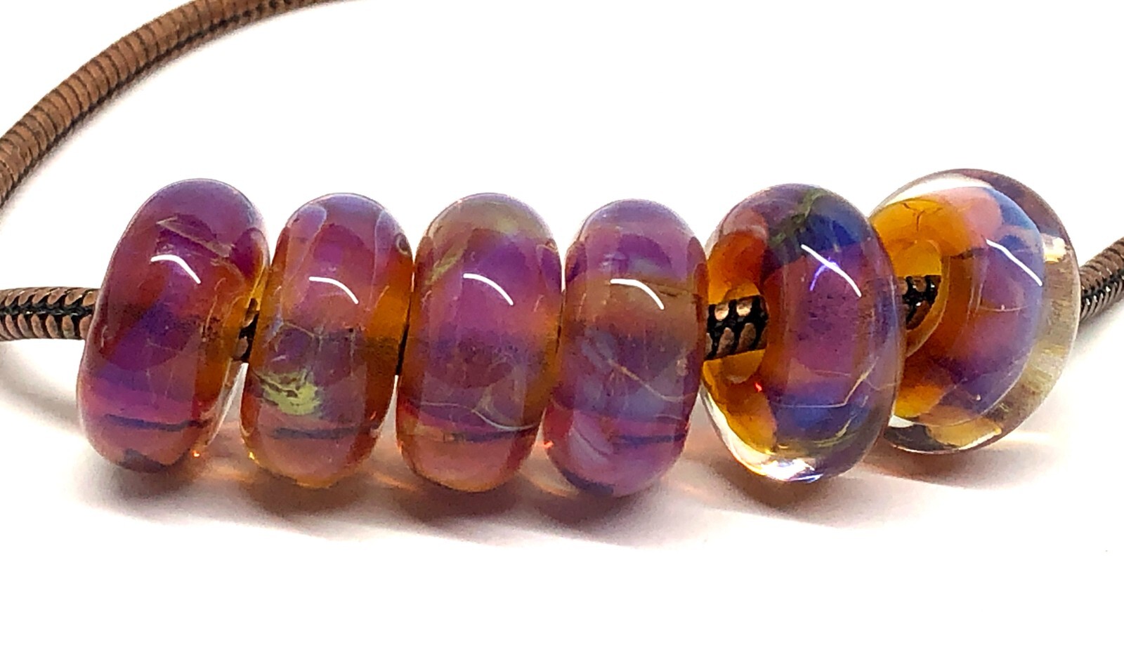 Big Hole Handmade Lampwork Glass Beads From Murano Tamara Yarilo Brand 6 Pcs