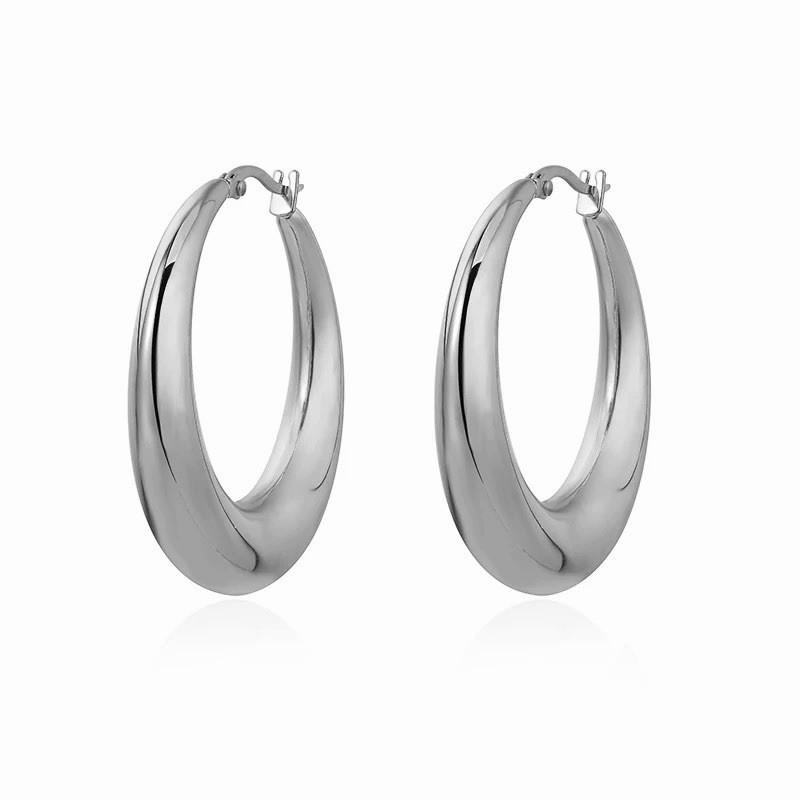 Chunky Hoop Earrings 925 Sterling Silver Posts Gold or Silver Thick Hoops