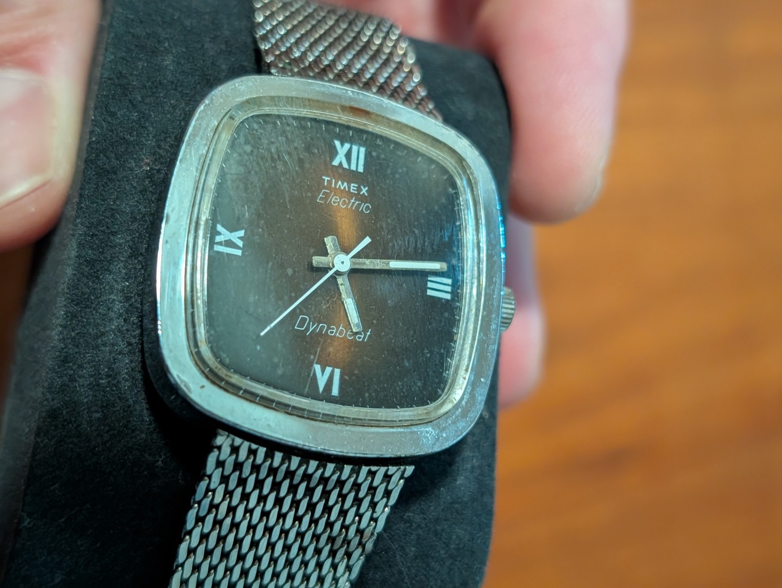 Vintage Classic Timex Electric Dynabeat Watch Square Case Root Beer Dial