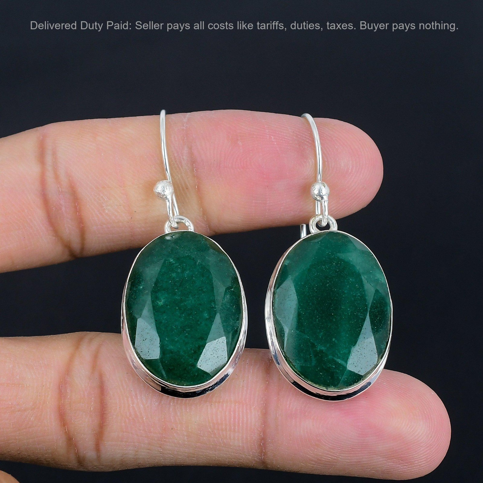 925 Silver Zambian Emrald Stone Elegant Dangling Mother New Earrings Jewelry