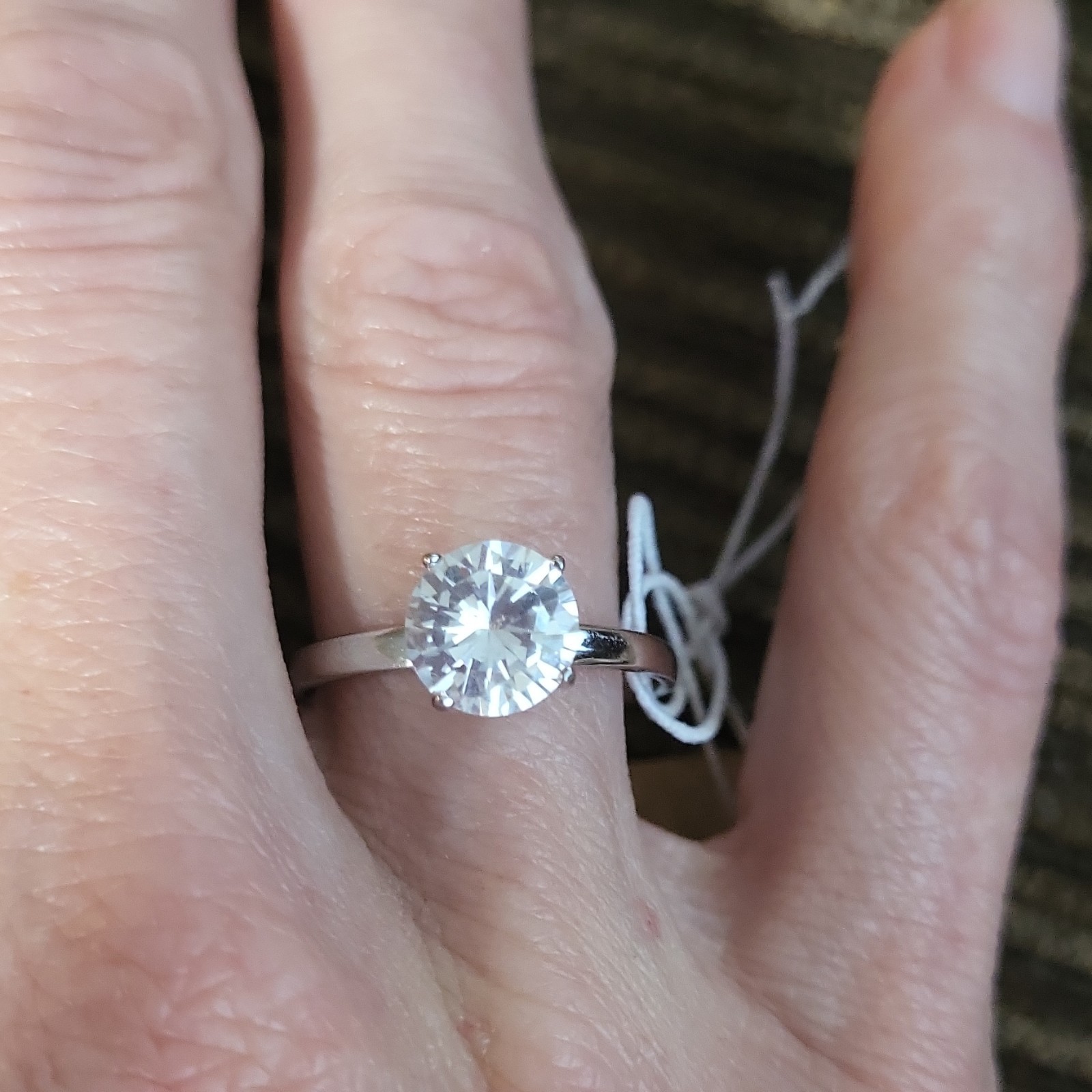 S925 White Round/Colorless Solitaire Engagement Ring Women Size 7.5
