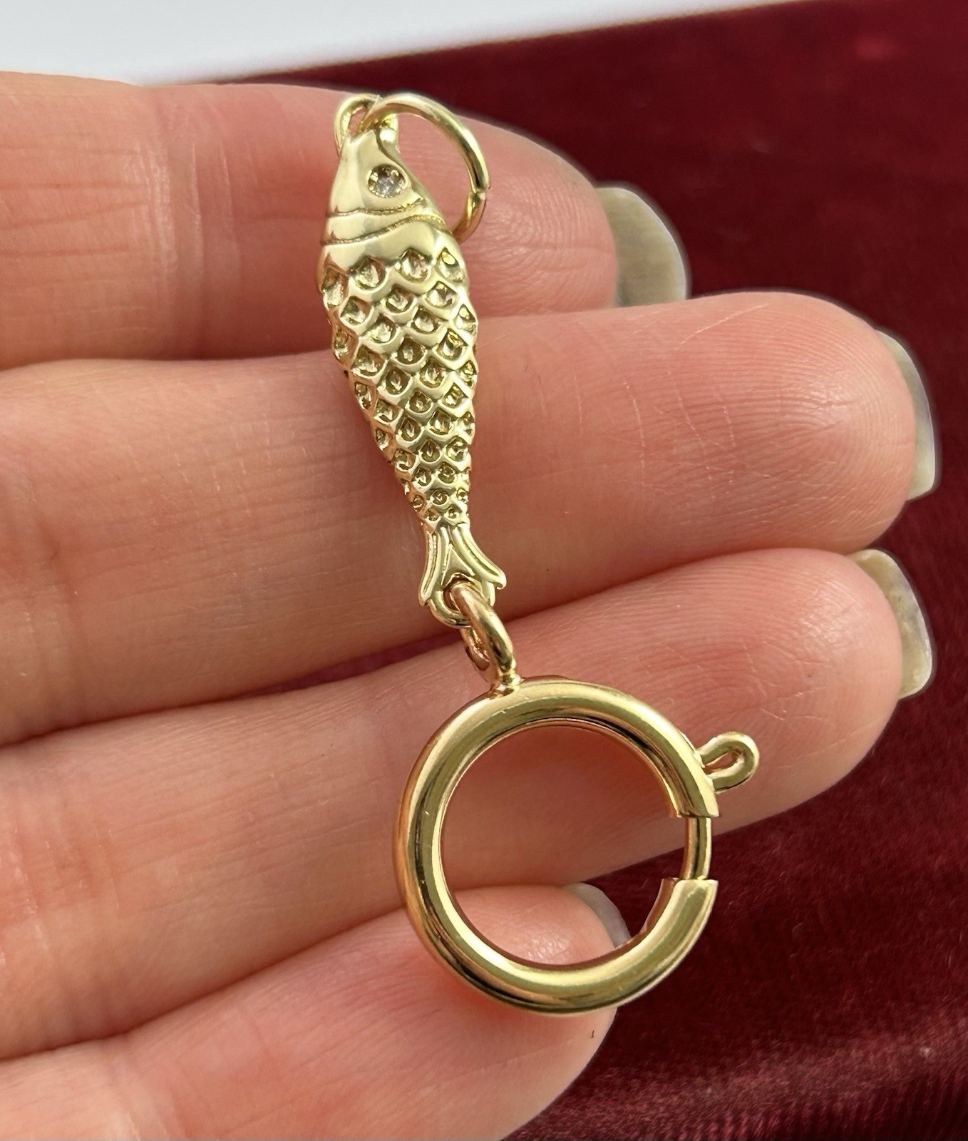 Fish Charm Holder Spring Ring Clasp Nautical Pendant Gold Plated Jewelry