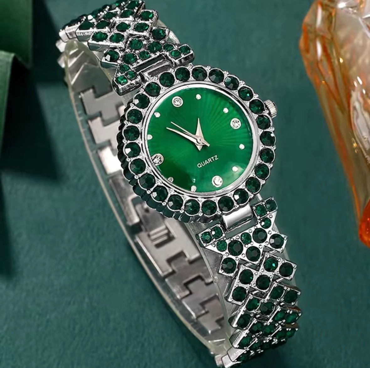 Jewelry set Rhinestone Ring Necklace Earring Quartz WristWatch Gift for Girl