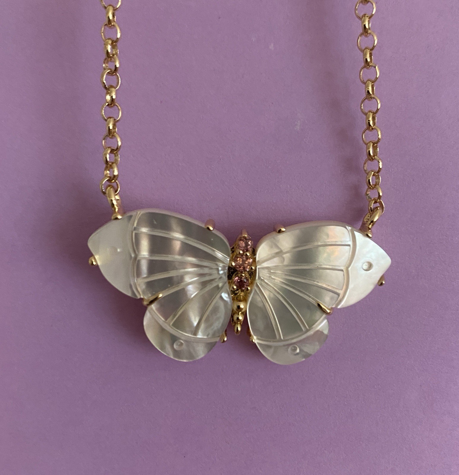 Jane Win “Free” Mother of Pearl Butterfly necklace.