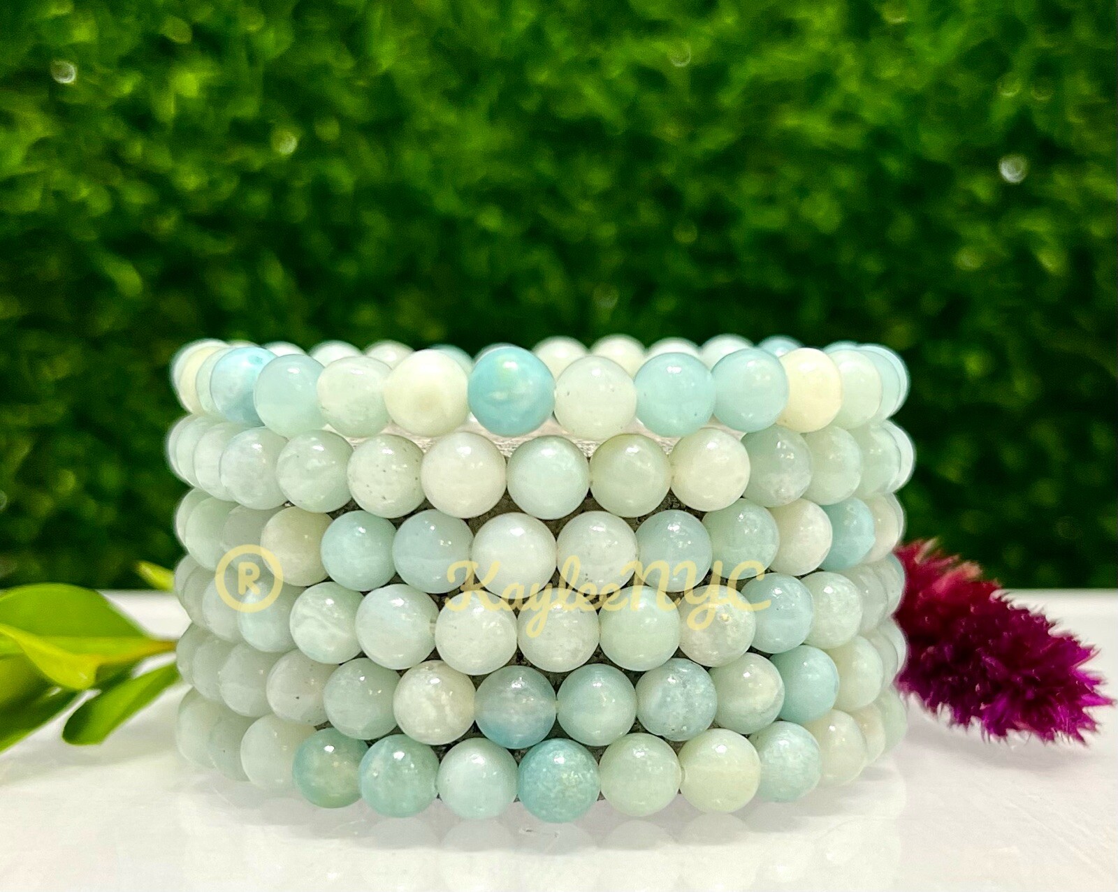 Wholesale 6 Pcs Natural Amazonite 6mm 7.5” Crystal Healing Stretch Bracelet