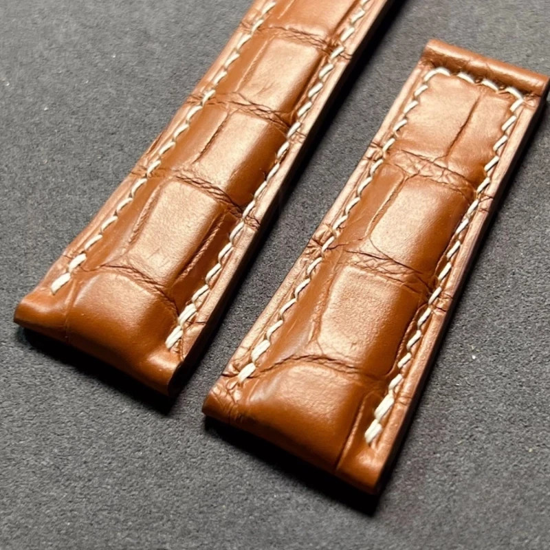 Black/Brown Croco Leather Strap Watch Band Fits Rolex Daytona Watches