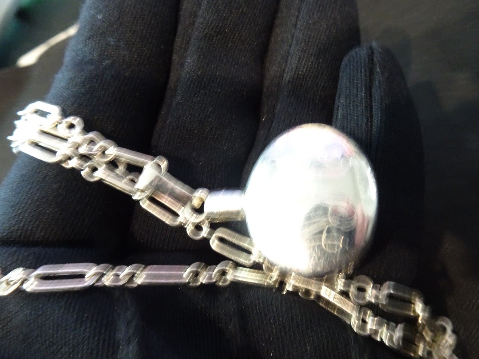 #600–VINTAGE MEXICO STERLING SILVER PERFUME PENDANT WITH INITIALS AND CHAIN-925