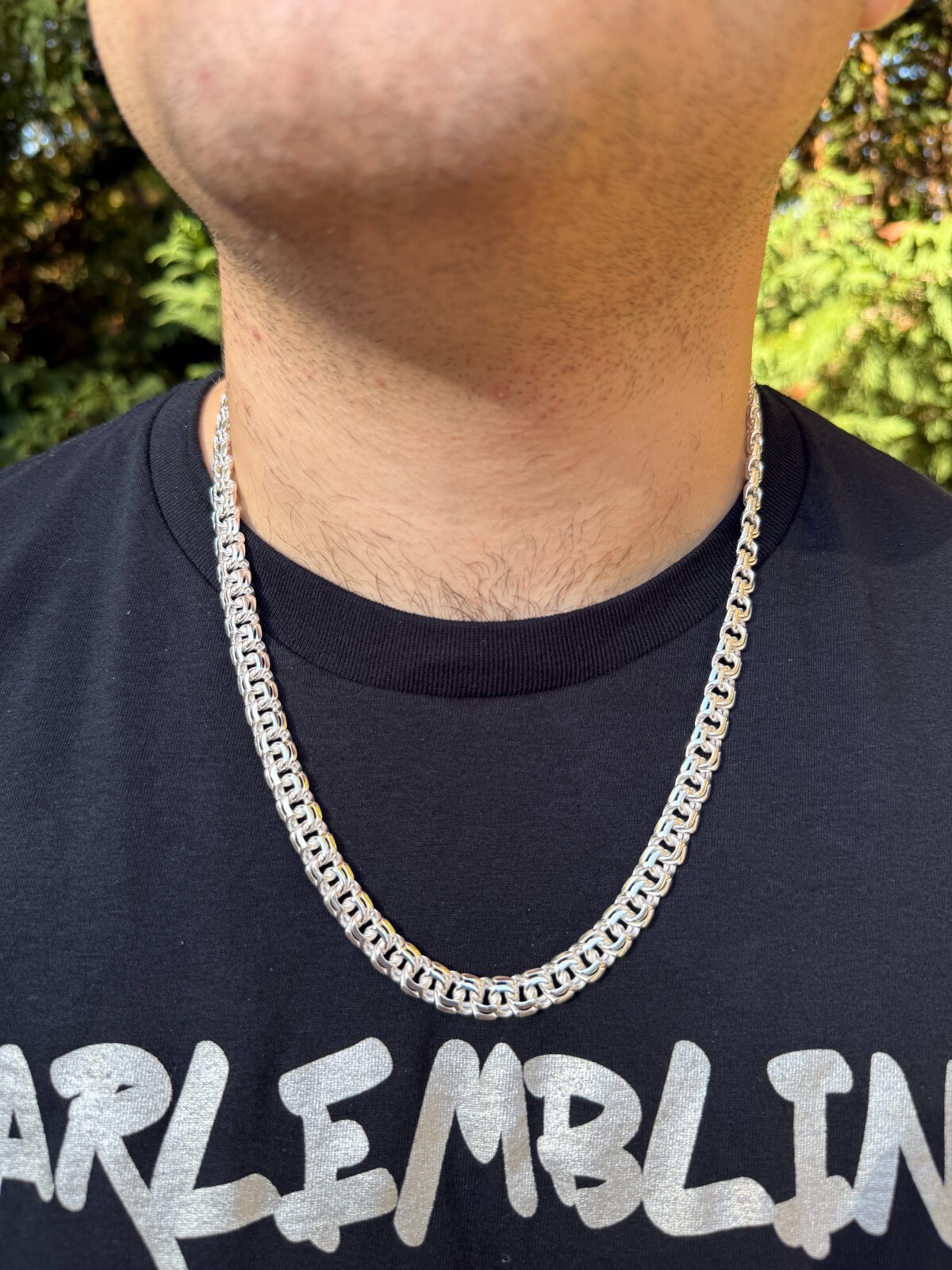 Real 925 Sterling Silver Handmade 9mm Cuban-Byzantine Chainmaille Chain Necklace