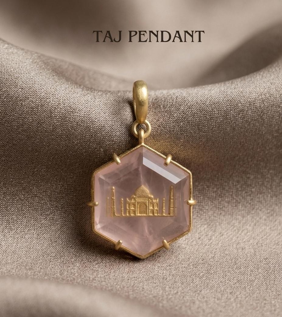 Natural Rose Quartz Taj mahal Pendant 925 sterling silver gold plated pendant