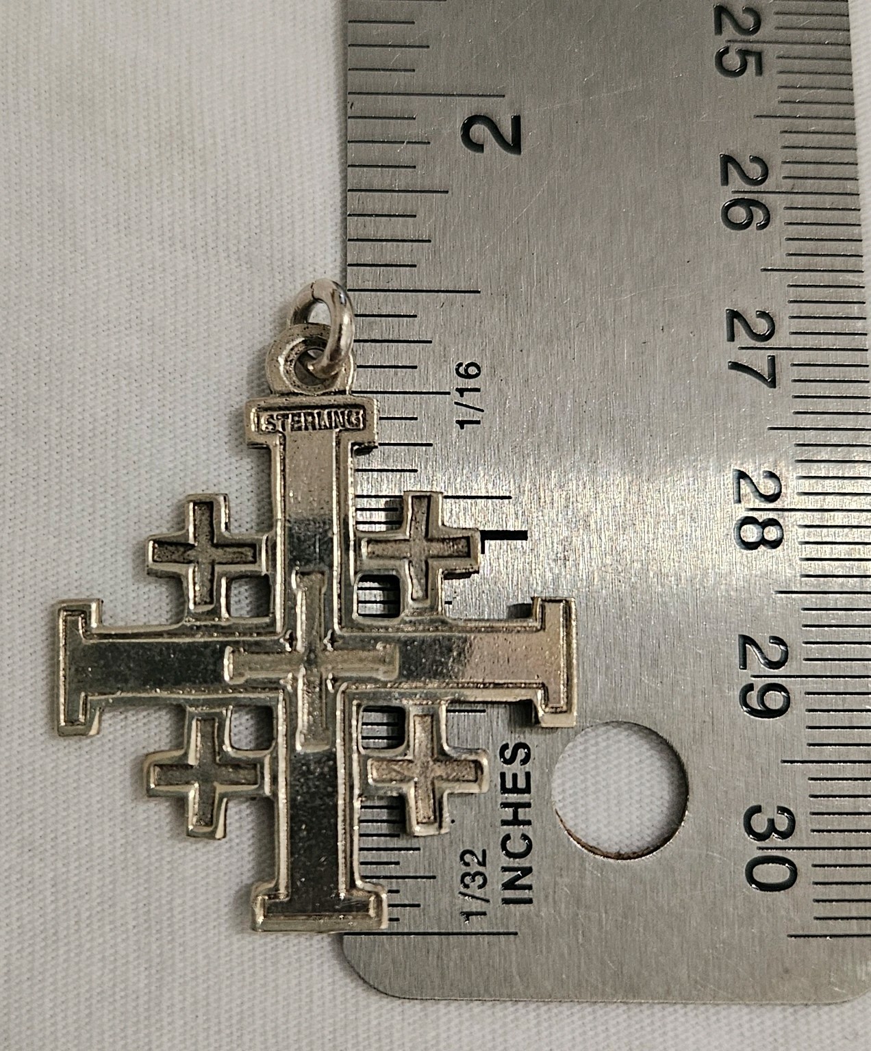 Large STERLING Silver 925 Jerusalem Cross Pendant 1 1/2 X 1 3/16 inches 6.35 grm