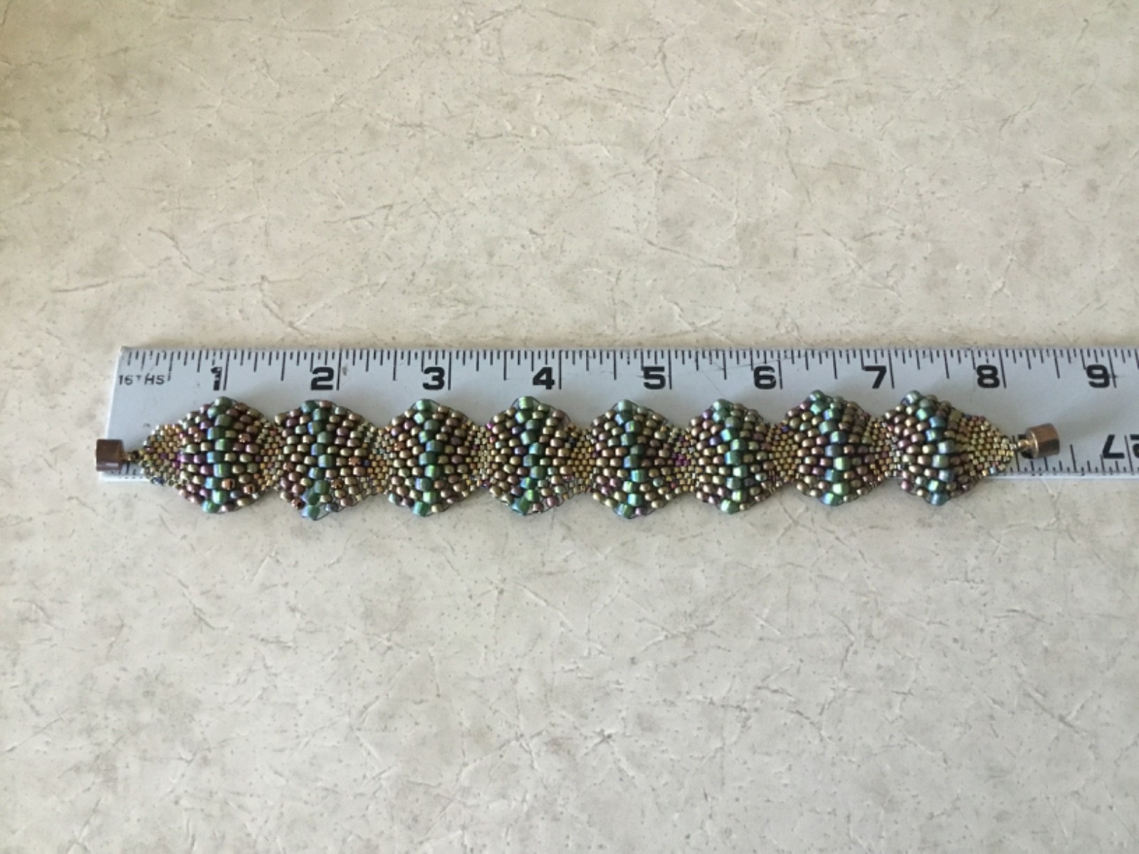 Woven Multicolor Bead Bracelet 8 Inches Gila Monster Scale Colors