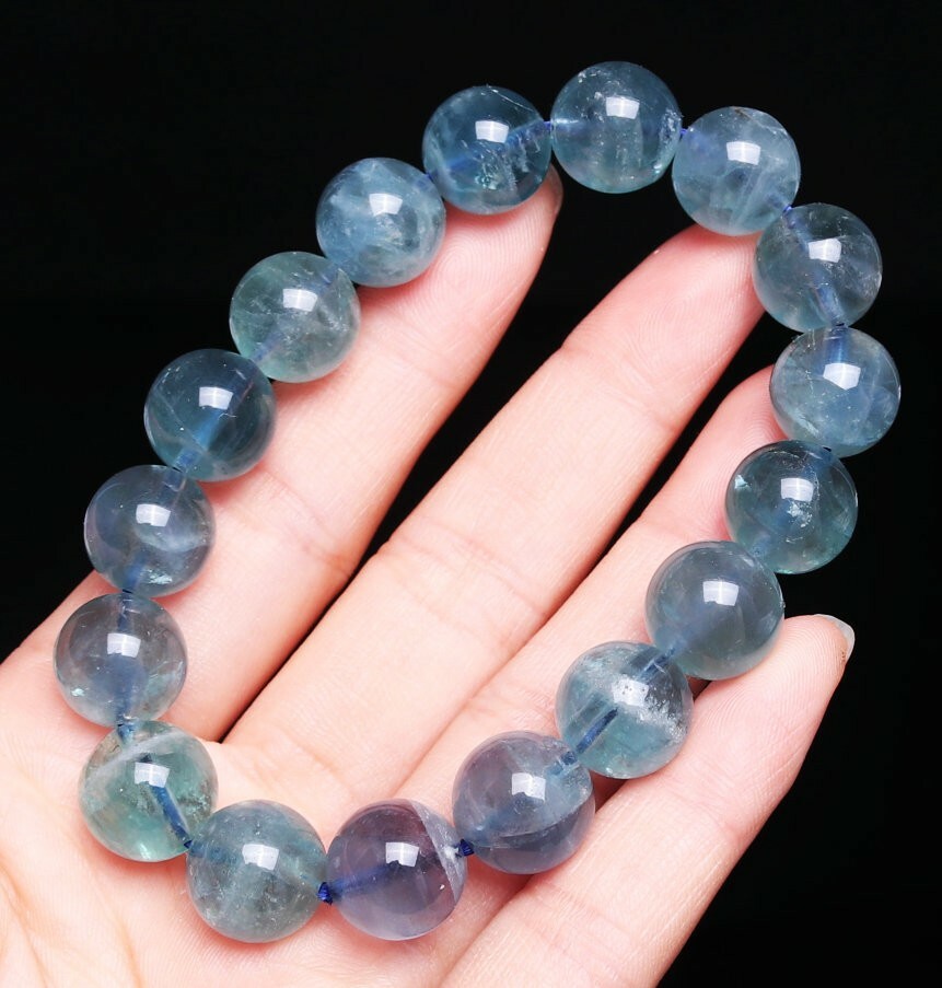 12mm Natural Blue Fluorite Crystal Quartz Beads Bracelet AAAA C0968