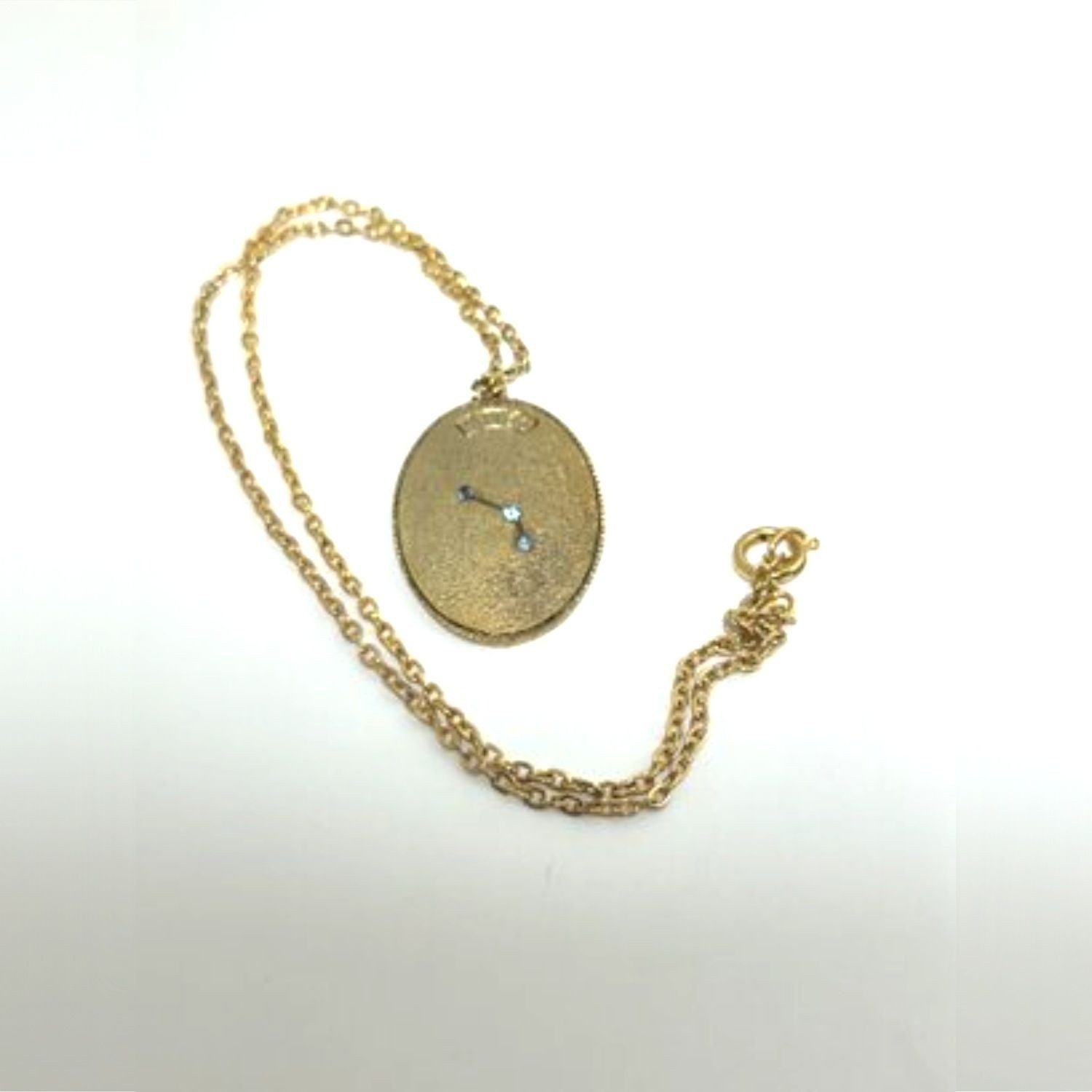 Aries Zodiac Constellation Pendant Necklace Gold Tone Blue Rhinestones