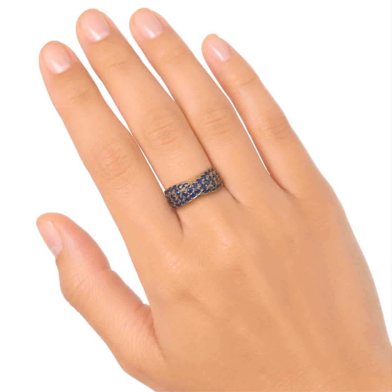 925 Sterling Silver 18K Gold Plated Blue Sapphire Ring Size 6