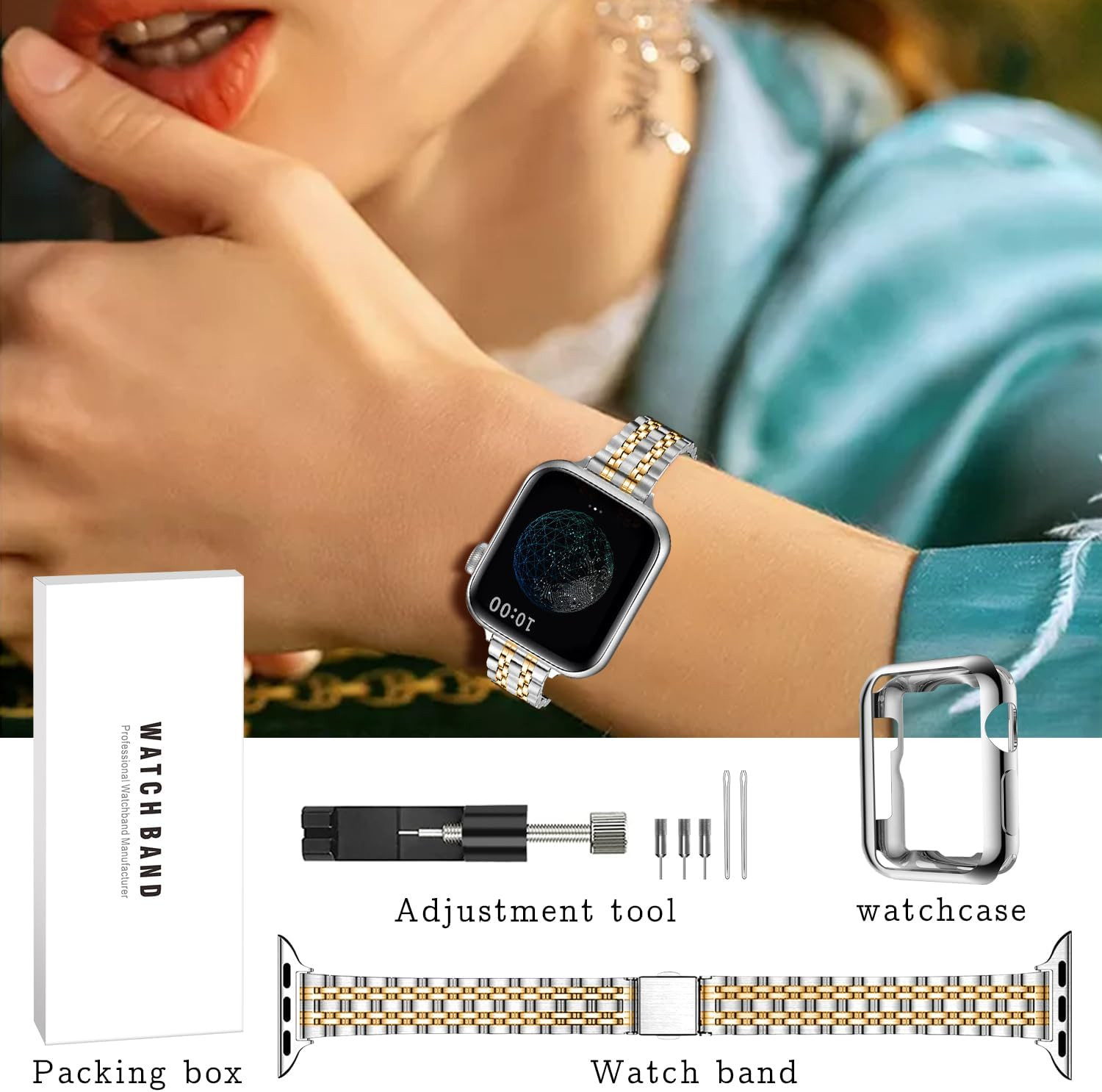 Slim Watch Band Compatible with Apple Watch 41mm 45mm 42mm 44mm 40mm 38mm Metal