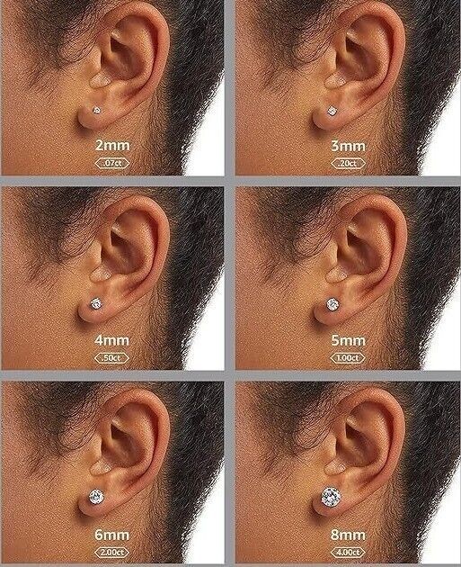 MEN 1CT Three Prong Moissanite 5.5mm Stud Earrings White Gold-Plated Silver