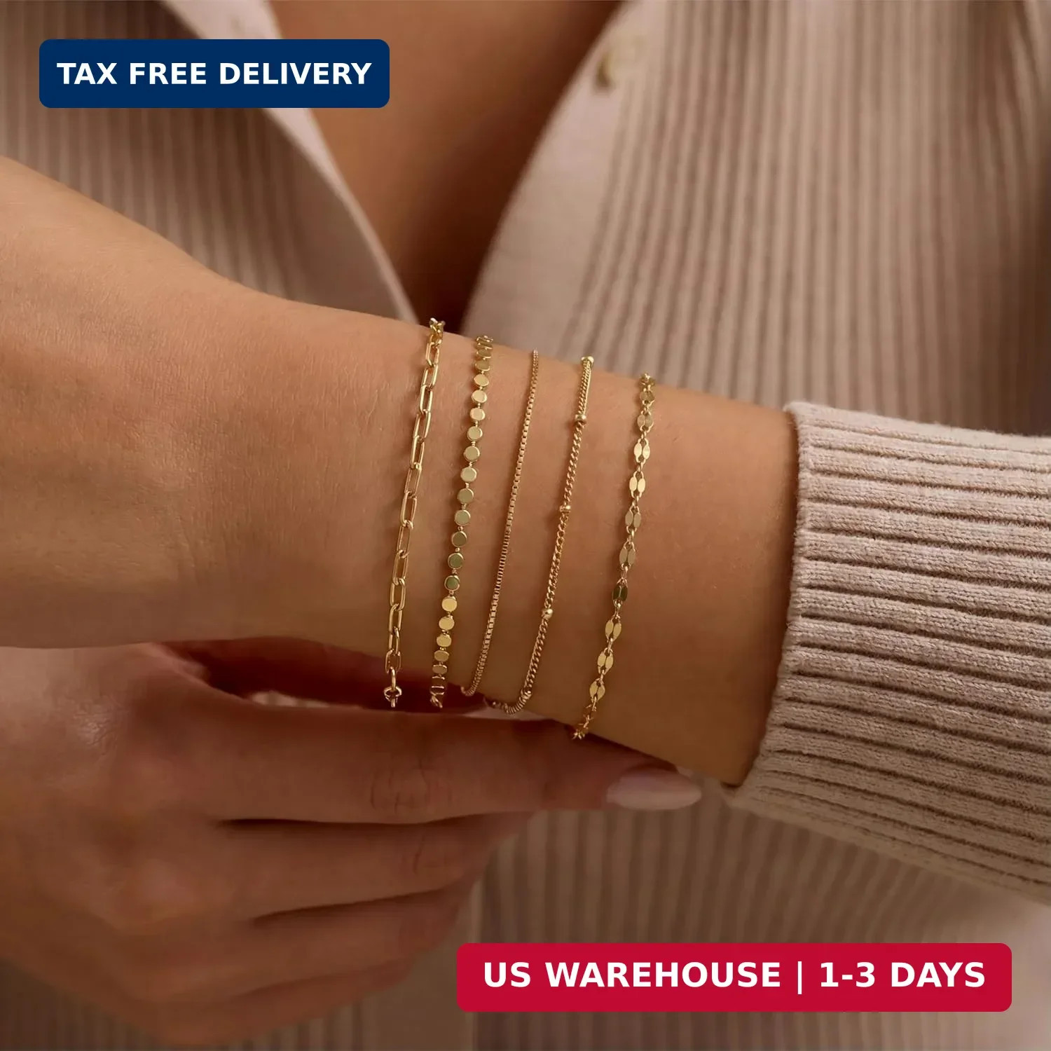 Dainty Simple Gold Bracelets for Women, Stackable Satellite Paperclip Lip Bracel