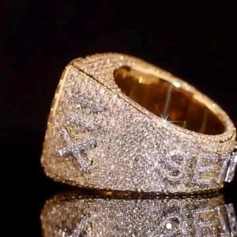 6Ct Lab Created 14k Yellow Gold Plated Men’s Diamond Custom Iced Out Number Ring