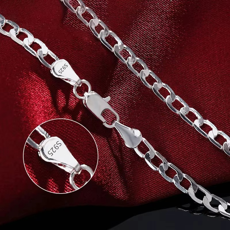 925 Sterling Silver Curb Chain Necklace 2-12mm 40-75cm Men Women Gift