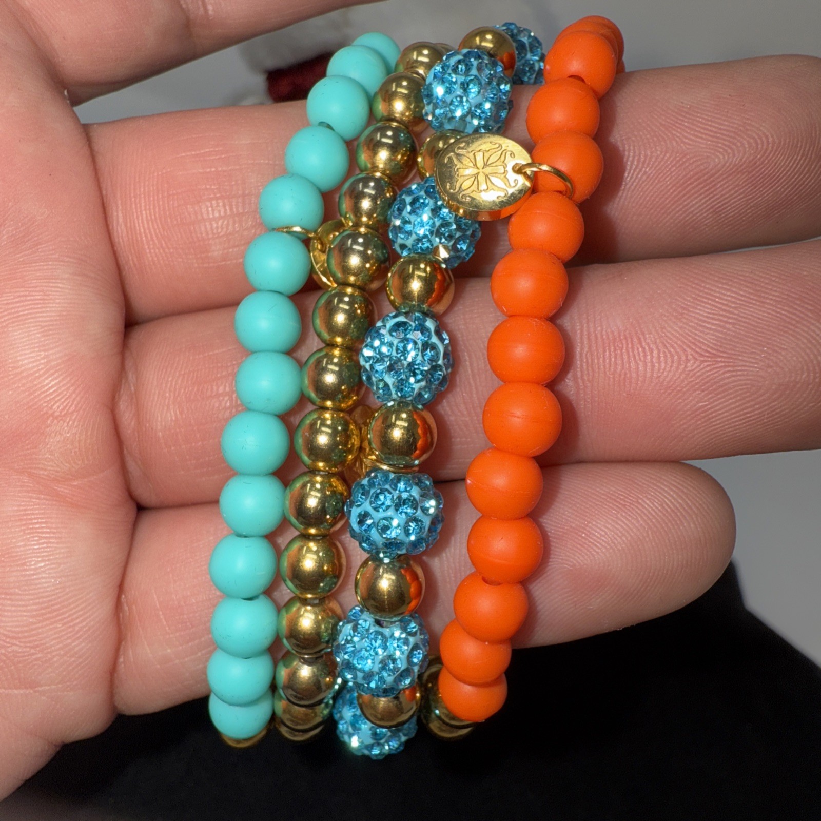 Rustic Cuff Bracelet Set Beaded Charm Stretch Colorful Gold Tone Multicolor Lot