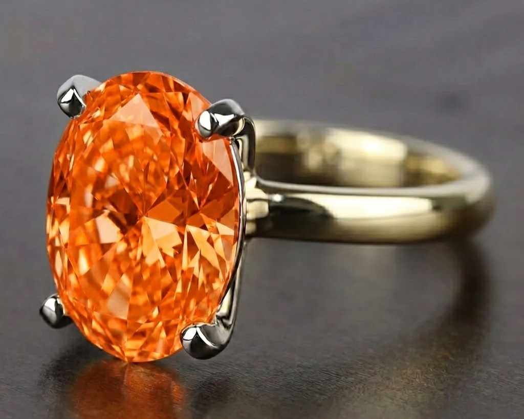 8.00 Ct Certified Oval Shape Natural Orange Diamond Ring VVS1 Yellow Gold Finish