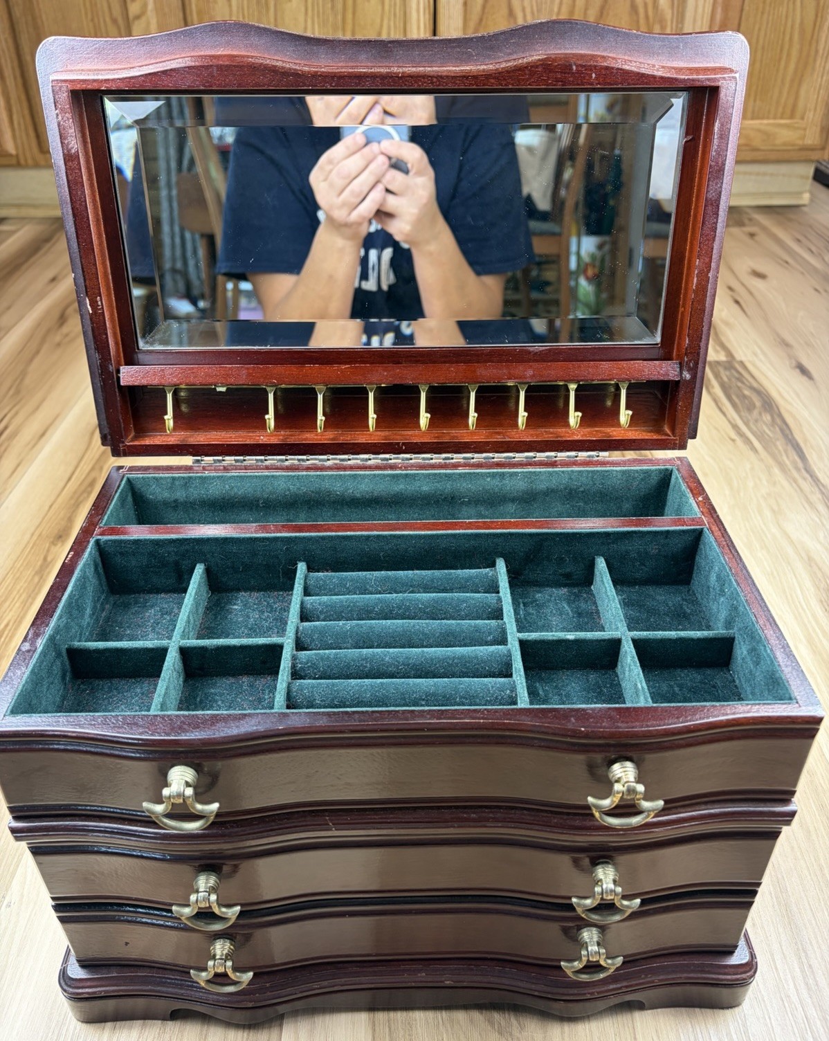 Wood Jewelry Box Organizer Necklace Watches Rings Storage Case Flip Top Mirror