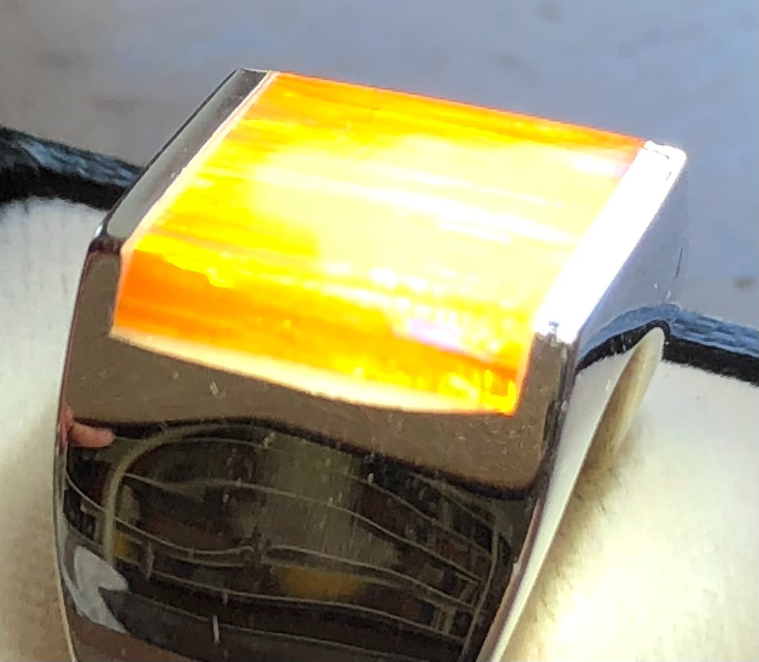 Orange Fire Opal Square Ultra Vivid FLASHES Heavy Sterling Men’s ring 14 VIDEO