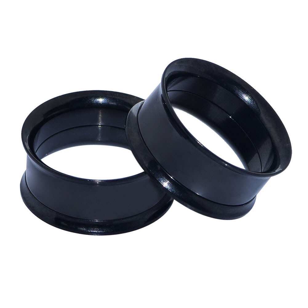 Pair of Black Stainless Steel Screw Flesh Tunnels Ear Gauges Ear Expander Plugs