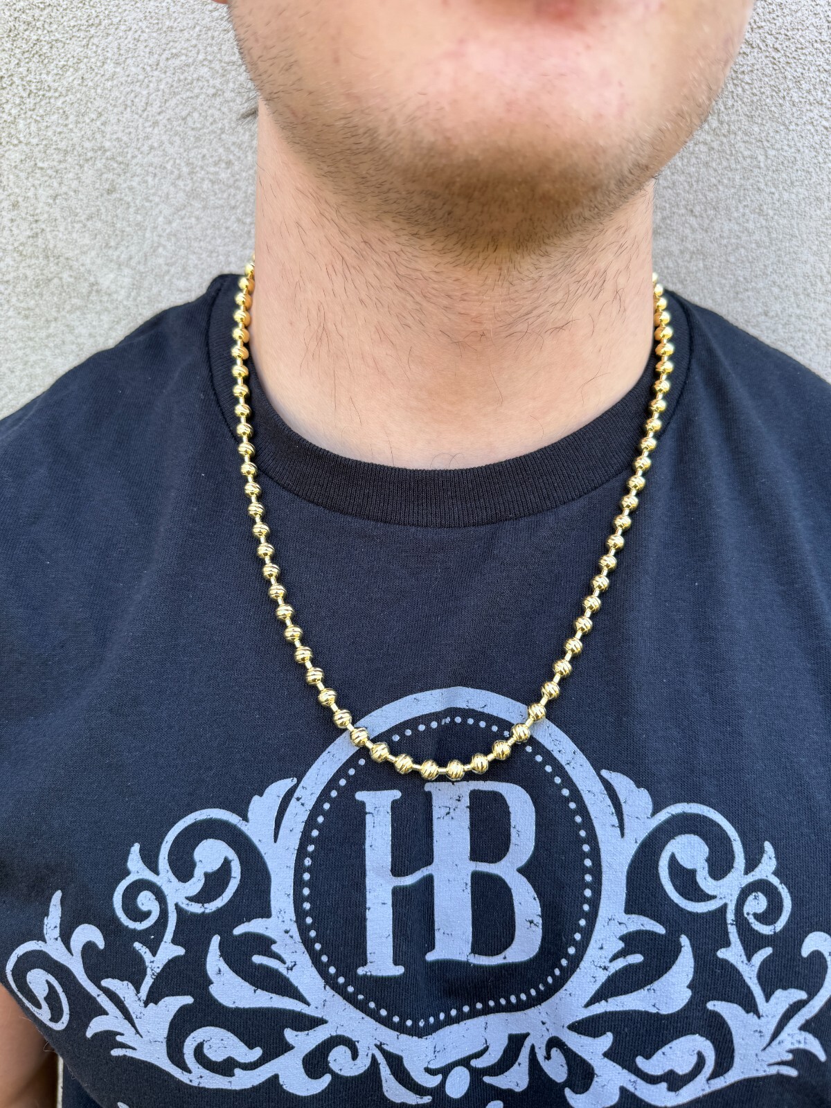 6mm Ball Bead Chain Moon Cut Dog Tag Mens Necklace 14k Gold Over 925 Silver