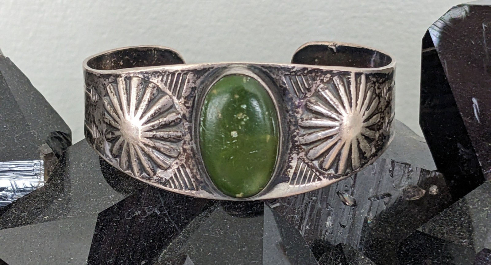 Fred Harvey Era Navajo Stamped Silver Cuff Bracelet