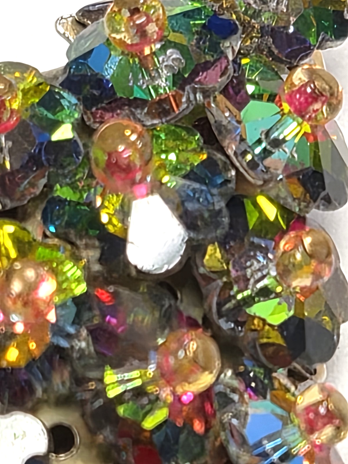 Vintage 60’s Watermelon Rivoli Crystal Bead Christmas Tree Pin / Brooch