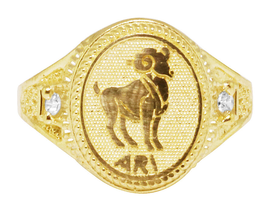 Men’s Real 10K Yellow Gold Aries Ram Zodiac Astrology Designer Pinky Ring 14MM