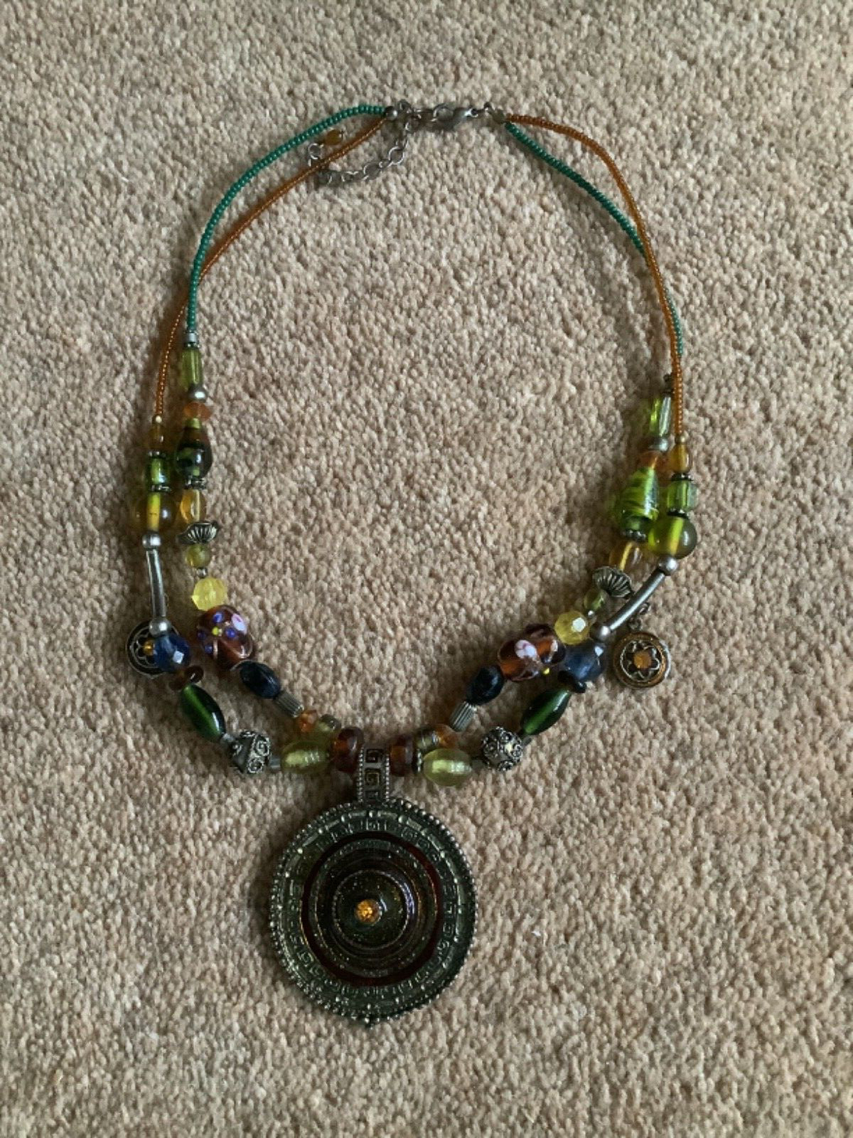 Ethnic Style Multi Coloured Beaded Boho Necklace with Pendant – NEW