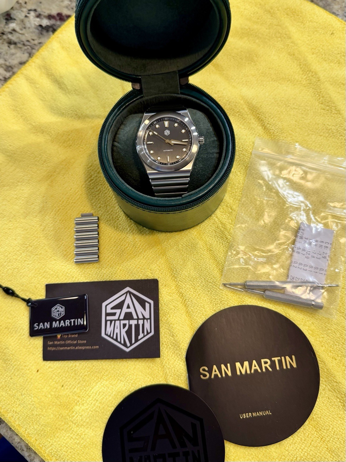 San Martin SN0149-G Miyota 90S5 Hi-Beat Gunmetal Brushed Dial Sapphire-MINT