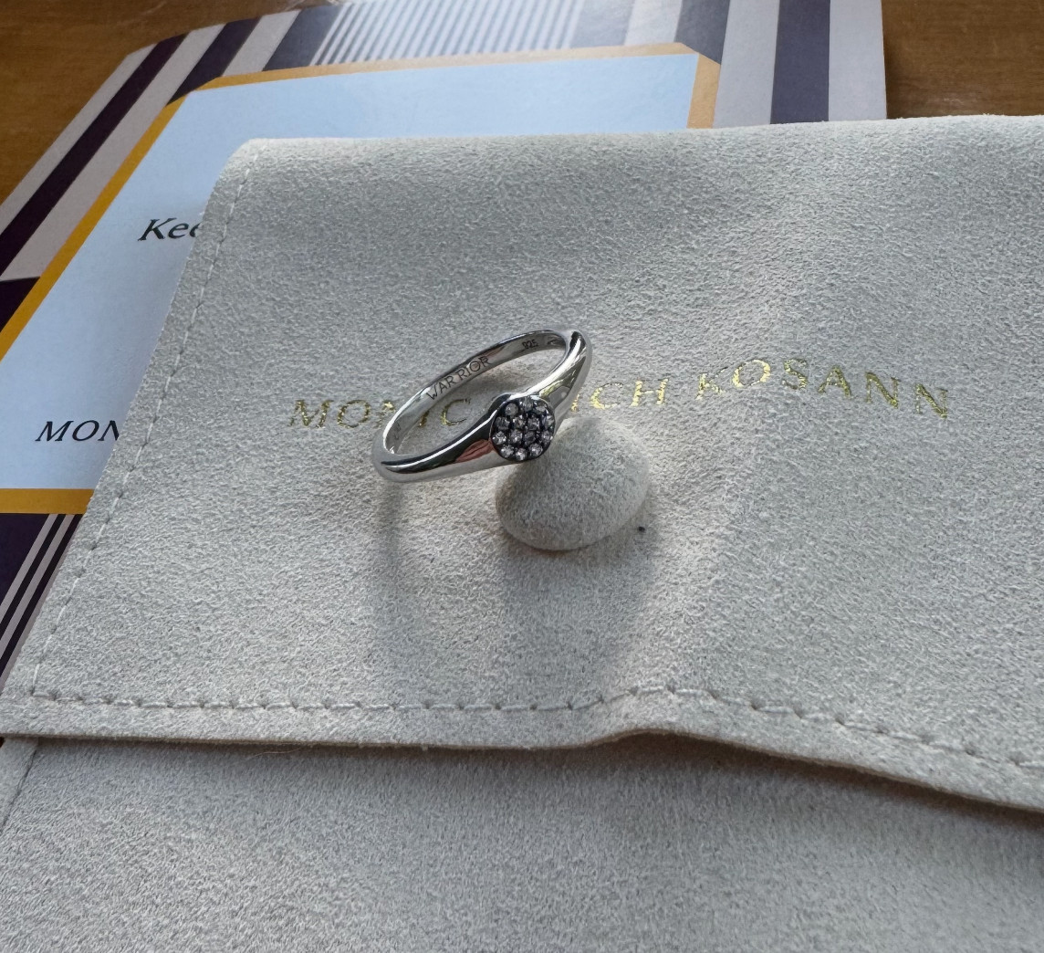 NEW Monica Rich Kosann “Warrior” Pave White Sapphire Stackable Ring, SS, Size 7