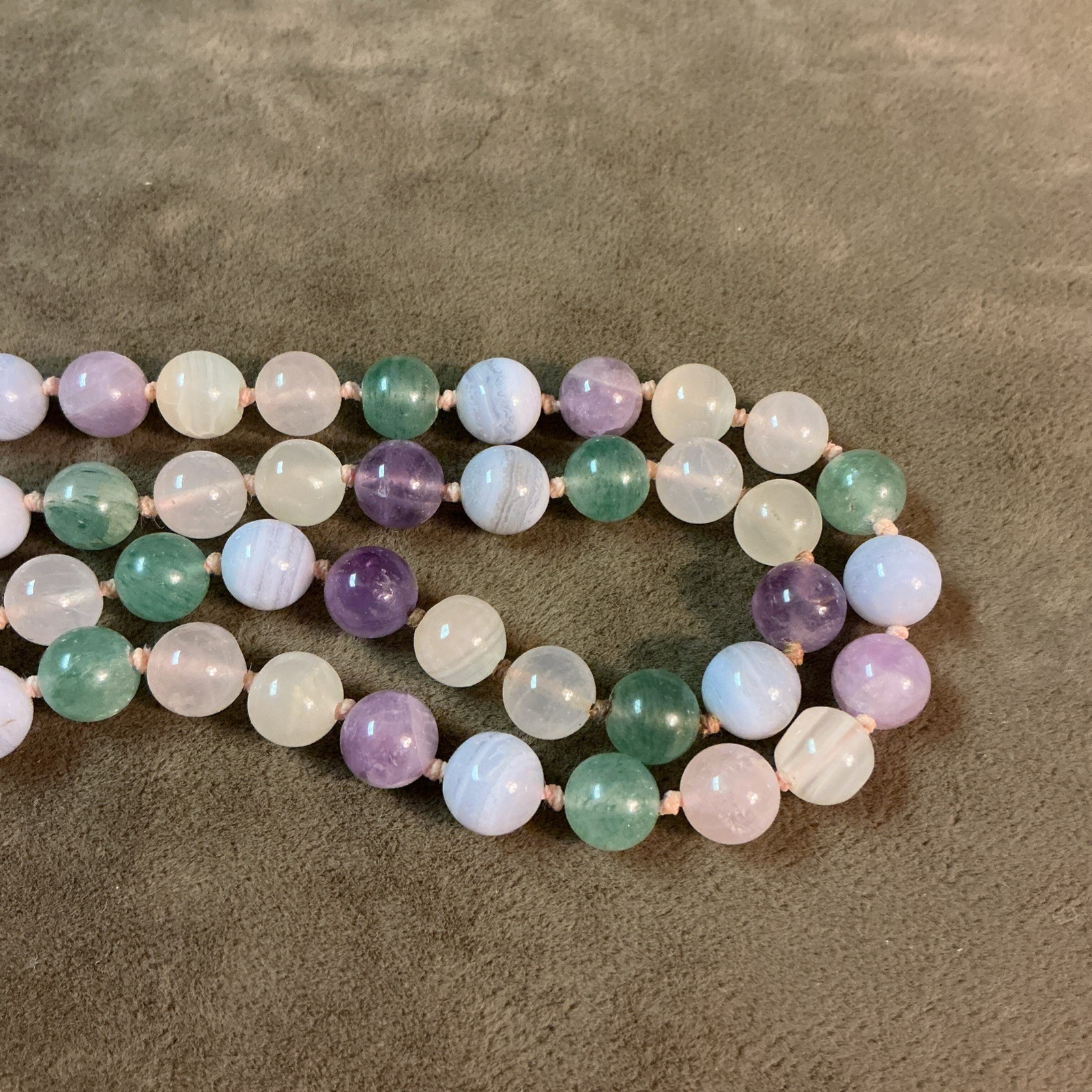 Hand Knotted gemstone 1/4” Round bead necklace amethyst quartz etc.