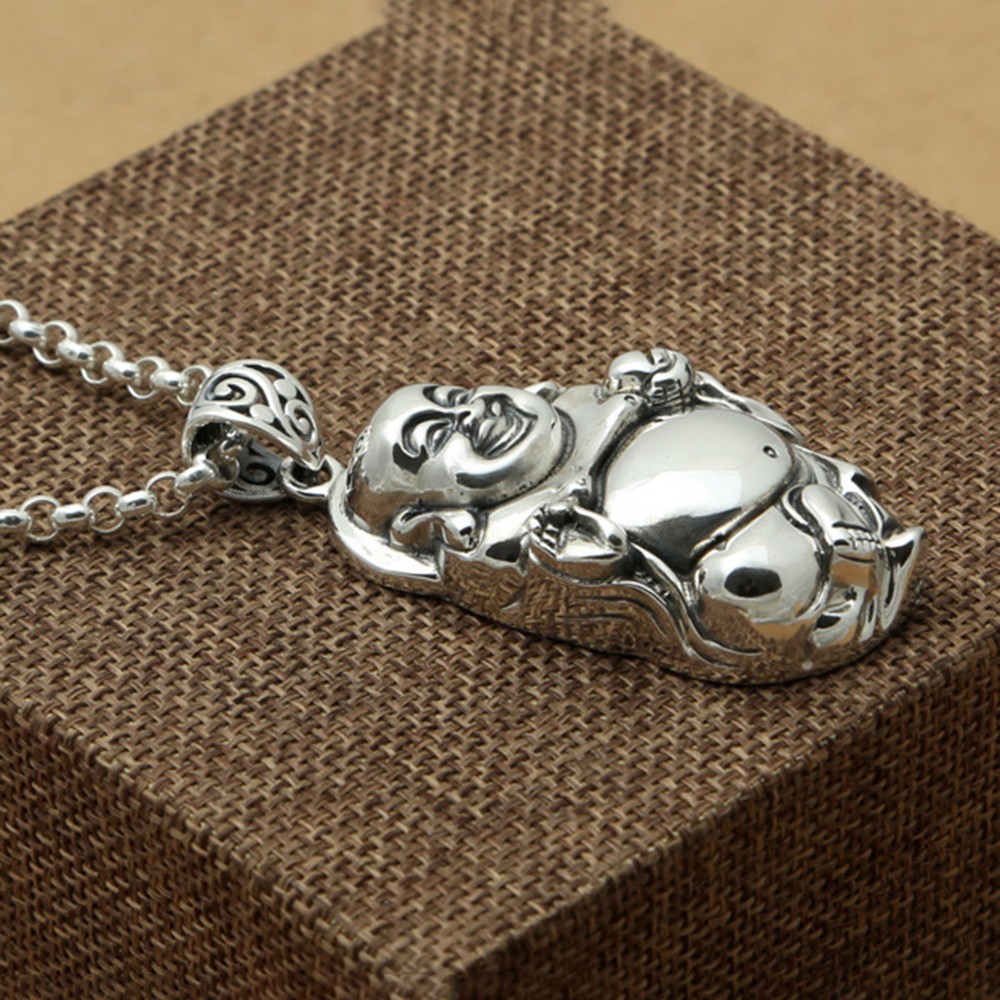 Pure S925 Sterling Silver Men Women Smooth Buddha Pendant 29-30g 55*29mm