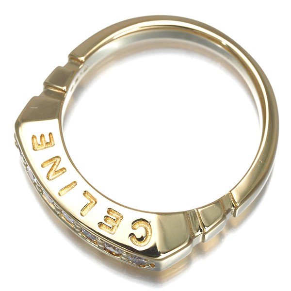 Auth CELINE Ring Diamond 0.28ct Side Logo US6-6.25 18K 750 Yellow Gold