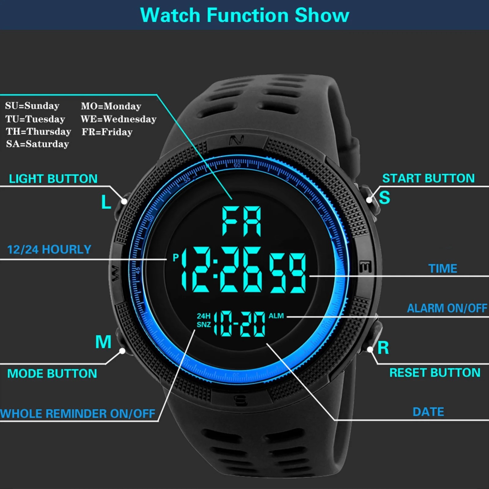 NEW Mens Digital Sports Watch Waterproof Military Army LED Luminous Outdoor Watc