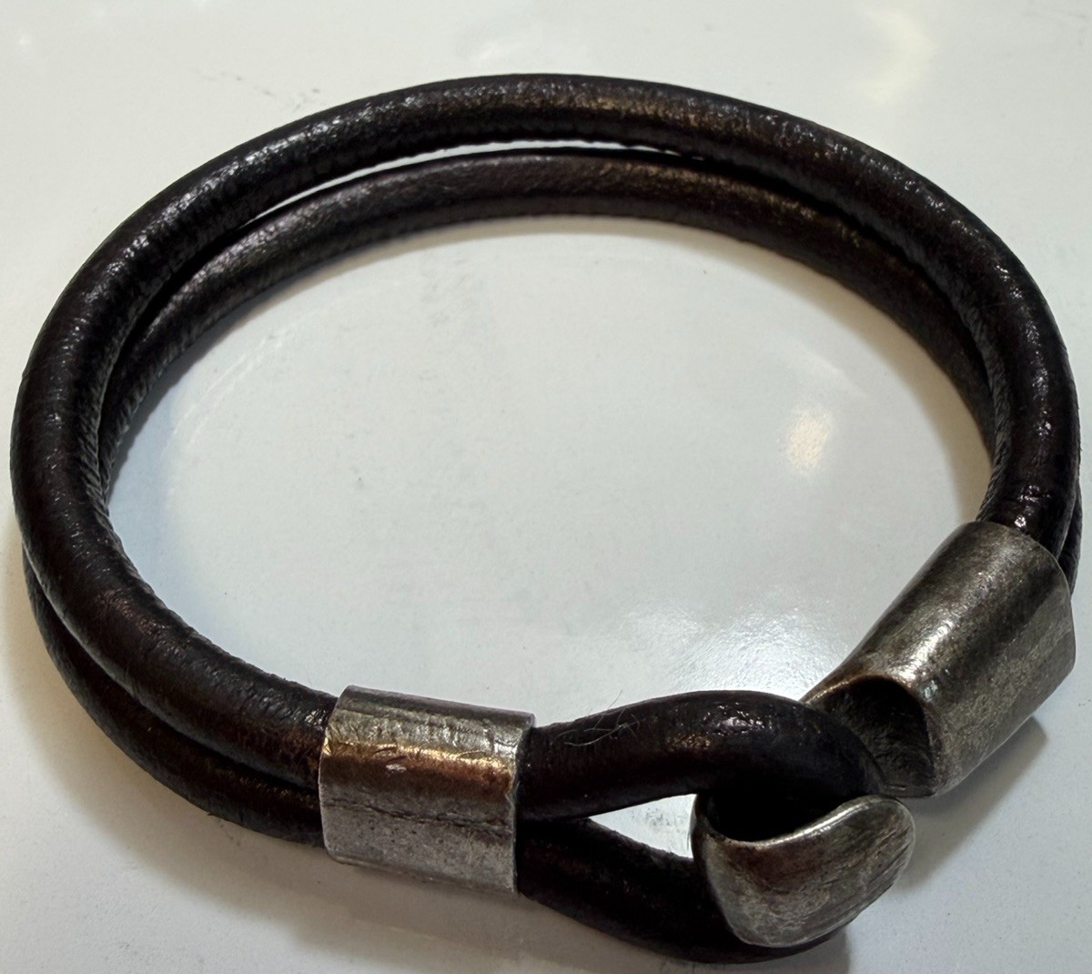 Mens Womens Black Leather Wrap Bracelet Hook Clasp Cord