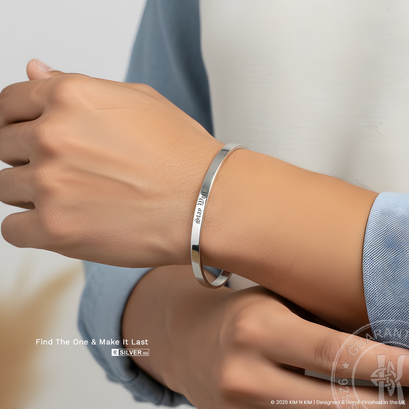 Sterling Silver Personalised Cuff Bracelet✔️Handmade✔️Adjustable✔Engraved Gift