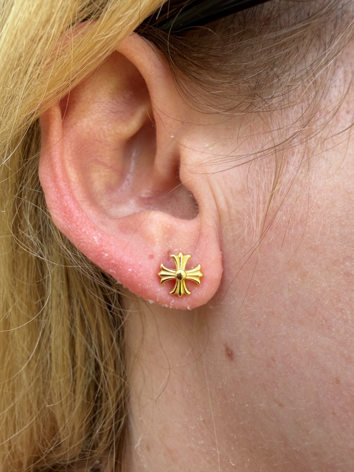 Real 14k Gold Over Solid 925 Silver Men Hearts Chrome Star Earrings Plain Studs