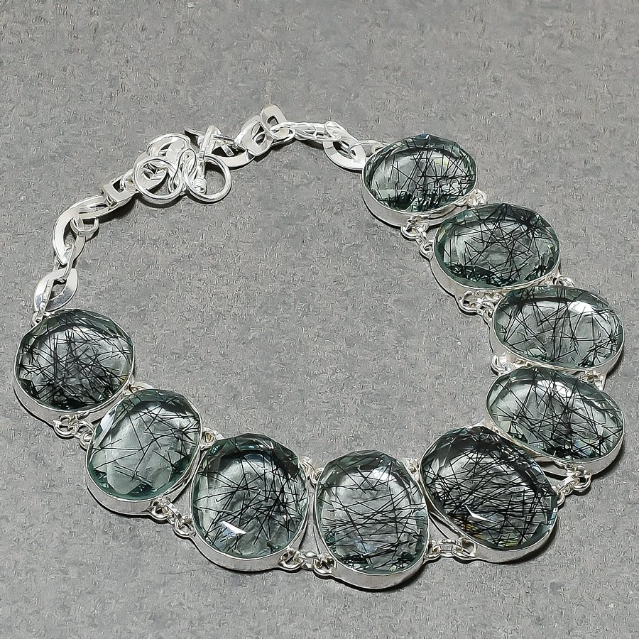 Faceted Black Rutile Oval Shape Gemstone Jewelry Handmade Necklace 18″ SR 6802
