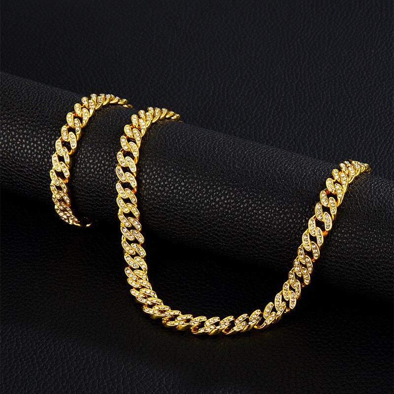 8MM Gold Plated CZ Cuban Link Chain Hip Hop Iced CZ Out Cuban Necklace/Choker