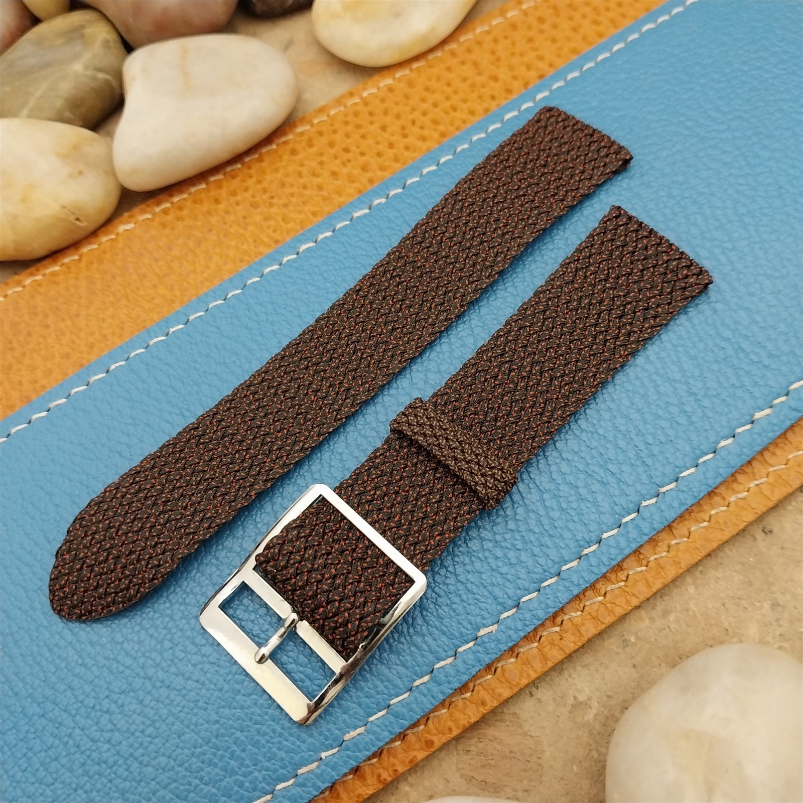 Vintage 18mm Perlon 2pc Black & Red Melange Unused 1960s Classic NOS Watch Strap